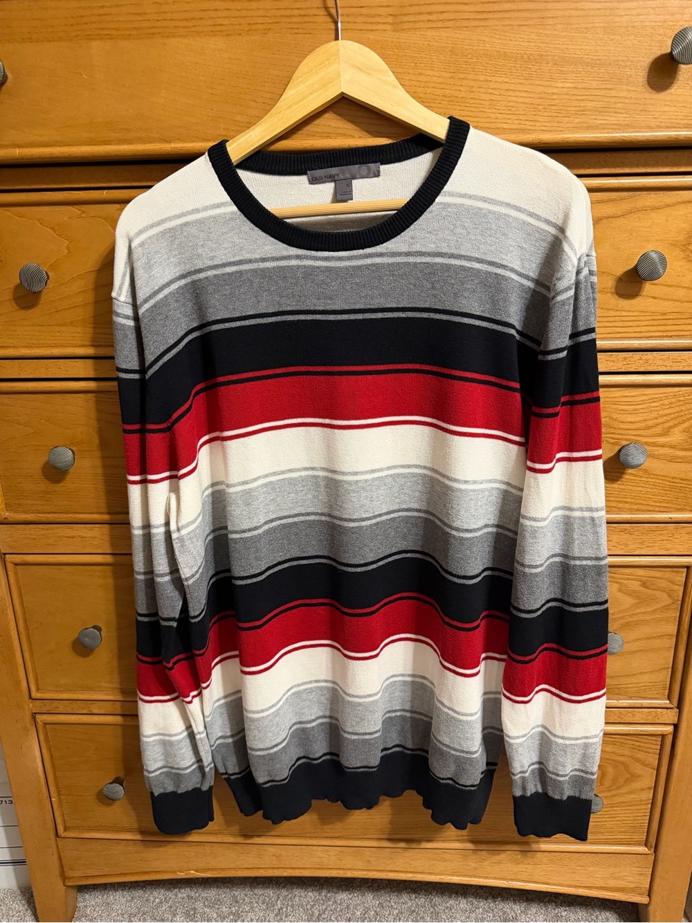 Vintage Old Navy Striped Mens Crewneck Sweater Red and Black 100% Cotton Size XL